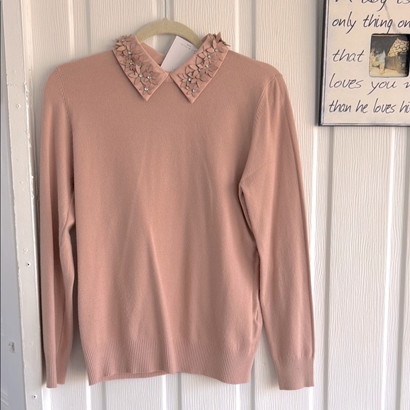 Sioni Sweaters - Embellished Collar Pink Sweater